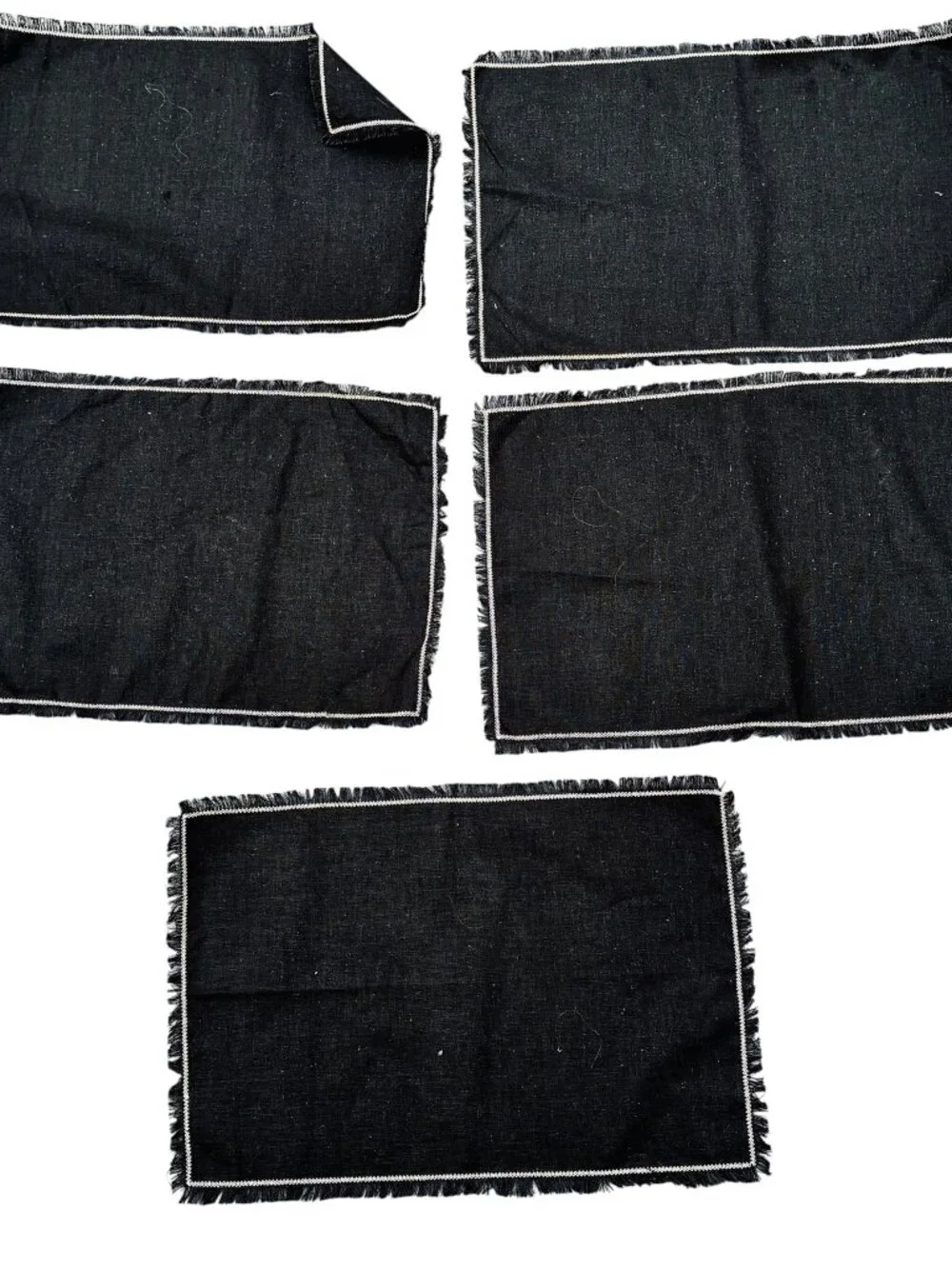 Black Placemats with Fringe Vintage Linen Blend Set of 5 18